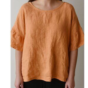 Viola Borghi linen orange flutter sleeve top 100% linen Made in Italy Size Large